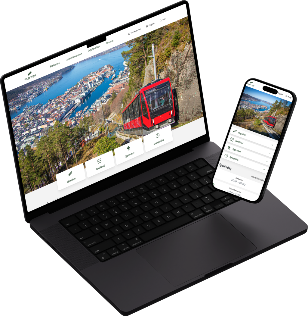 Fløyen sine websider på desktop og mobil.